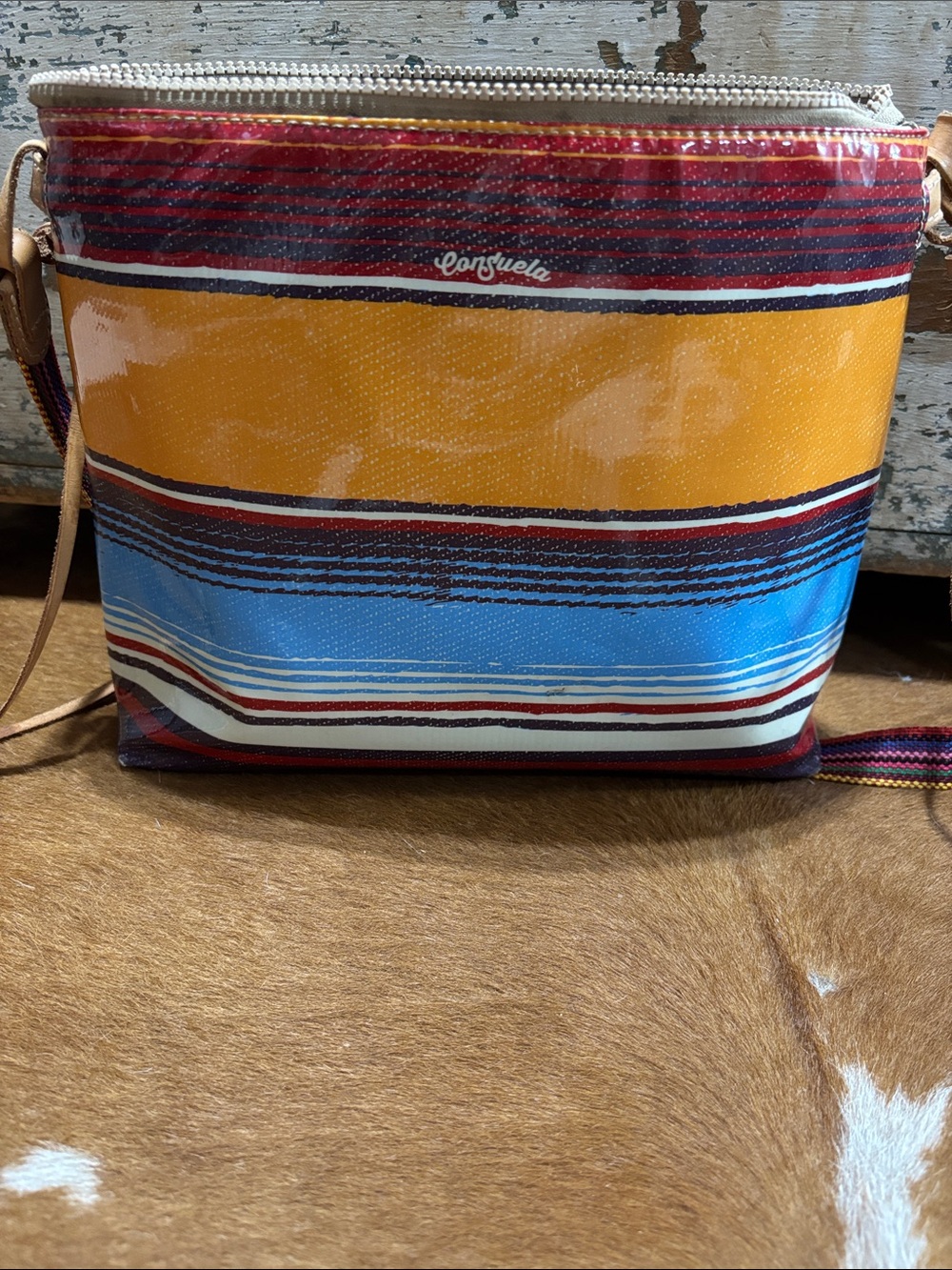 Consuela Striped Crossbody Bag in Yellow, Blue & Red